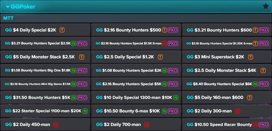 ICMIZER's tweet photo. We've added 14 new GGPoker tournaments to MTT Coach. The list of available tournaments for GG now looks like this: https://t.co/rGWf4AKBtX
