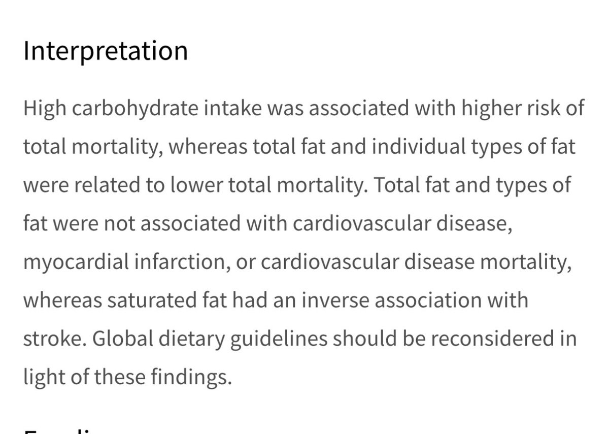 SBakerMD's tweet photo. FUN FACT; This huge European study looking at 18 countries and over 130,000 people showed that higher CARBOHYDRATE intake was associating INCREASED cardiovascular death and that higher FAT intake associated with LOWER cardiovascular death https://t.co/xbEApt3CoZ