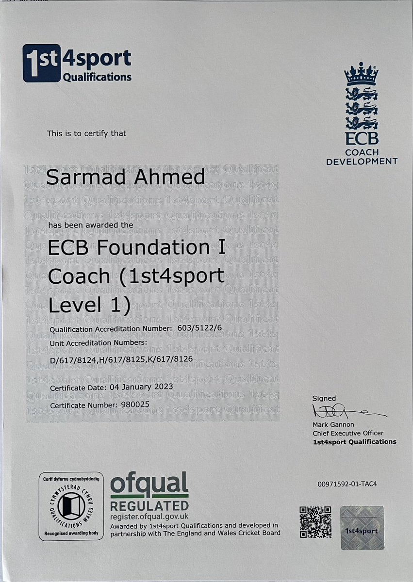 This arrived in the post today - perhaps more proud of this than my medical degree 📜 

Thank you to @marifdotme and @warks_wcb for arranging so an enjoyable course @fdcricket 

#CricketTwitter 
#Cricket