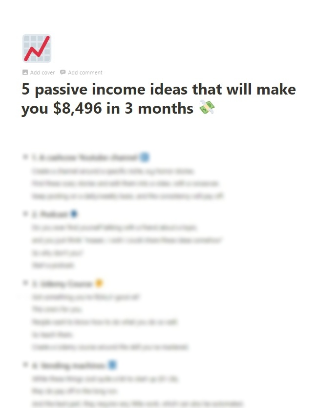 NathanNazareth_'s tweet image. In today's world, you can be both lazy and make a lot of money.

Today I'll be sharing a Notion file with 5 passive income ideas that will make you $8,496 in 3 months.

All for absolutely $0

Just RT this tweet and comment "passive" and I'll DM it to you.

(Must be following)