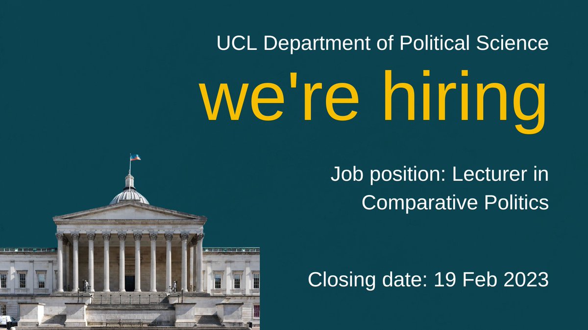 We're hiring! Permanent Lecturer in Comparative Politics. Closing date: 19 Feb 2023. All applications welcome 🌻🌈🌍🤗 ow.ly/6bON50MoYjg