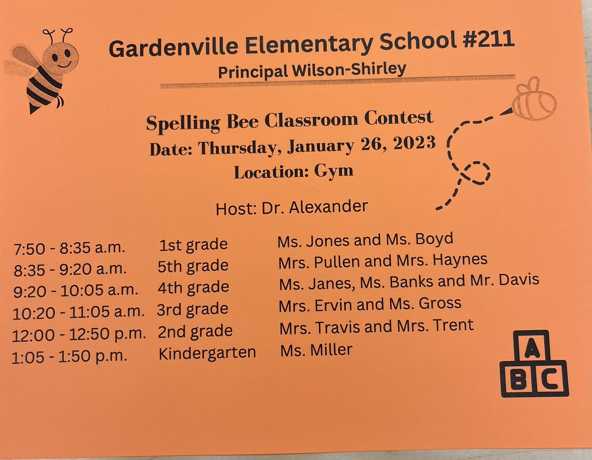 Gardenville211's tweet photo. It’s about to go down: January 26th @Gardenville211 annual @ScrippsBee Classroom Spelling Bee Contest. @BaltCitySchools https://t.co/plwoxHZMBB