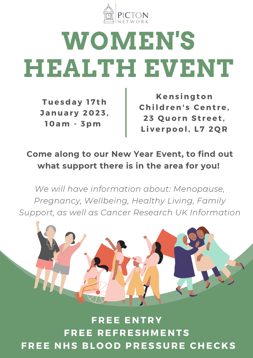 Citizens Advice on Prescription Liverpool are pleased to be supporting @PictonNetwork with the Women's Health event on the 17th of Jan, open to women who live in the area who are looking for support with health issues impacting wellbeing. Please retweet to spread the news 💙