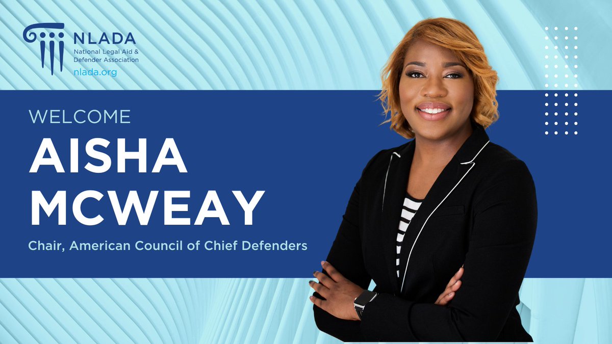 NLADA welcomes <a href="/amcweay/">Aisha McWeay</a> as the new Chair of the American Council of Chief Defenders!

The Executive Director at <a href="/still_she_rises/">stillsherises</a> Aisha is a career public defender and indigent defense advocate.