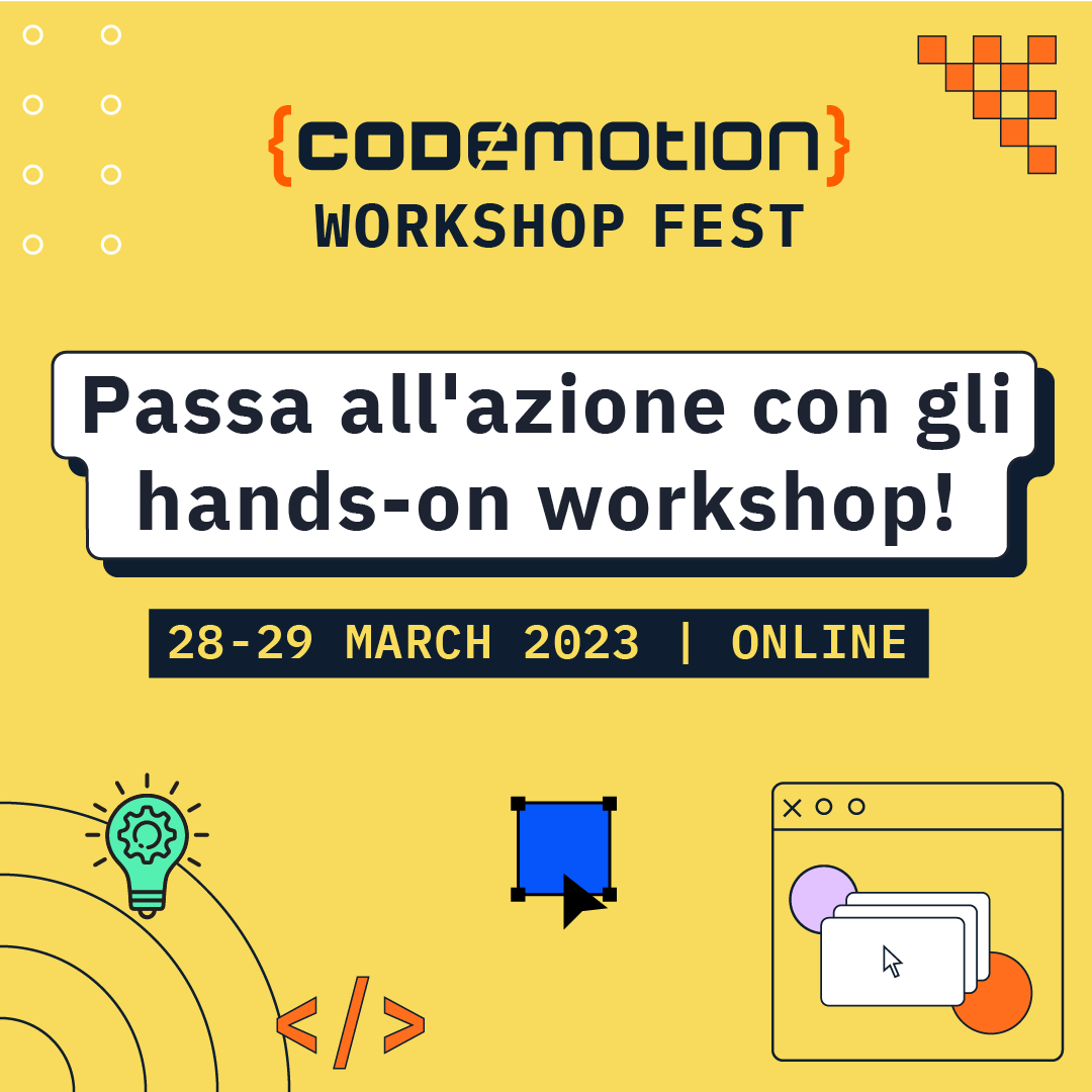 📢 È il momento di passare all'azione: il 28 e 29 marzo torna il Codemotion Workshop Fest, l'evento che porterà le tue coding-skill a un altro livello! 💪 Assicurati subito un biglietto 👉 events.hubilo.com/workshop-fest-…
#CodemotionWSFest23 #developers #codinglife