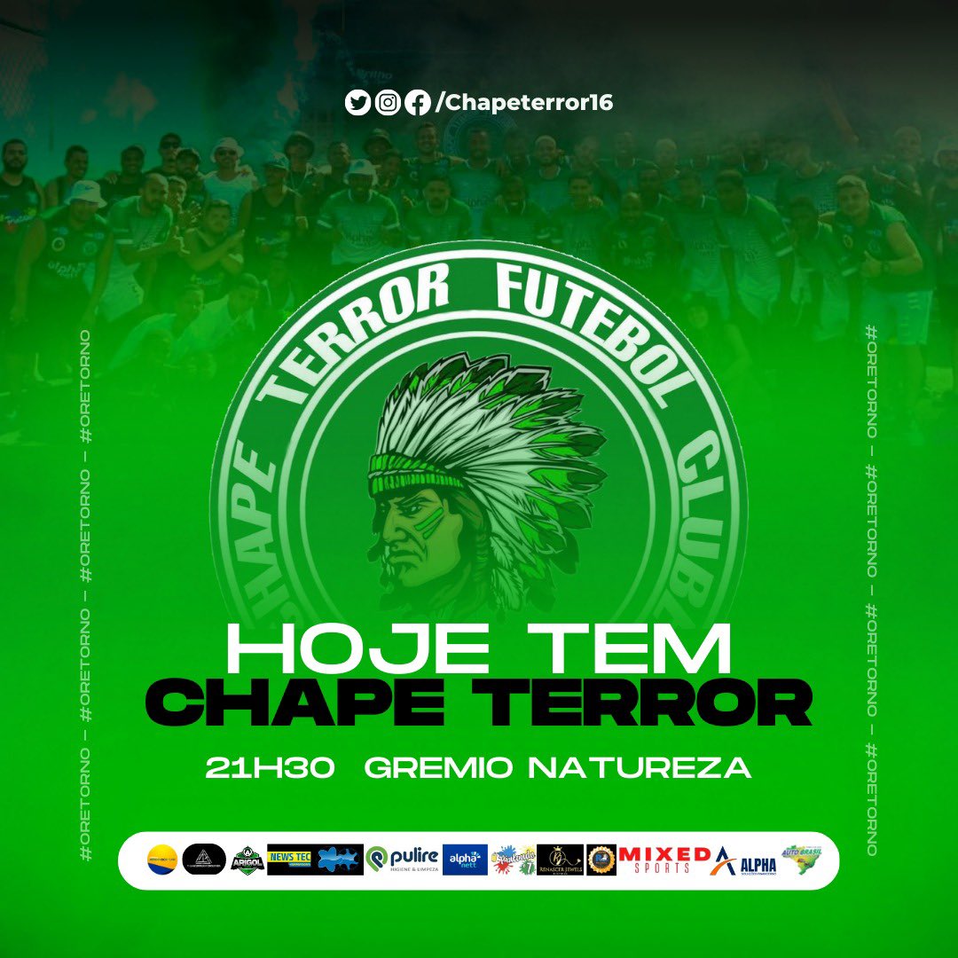 QUINTA É DIA DE…
CHAPE TERROR 💚🤍🖤🦇

Finalmente, VOLTAMOS 🙏🏻
Hoje (12), às 21h30, o Grêmio Natureza recebe o confronto entre os 🧙‍♂️ da Chape. 

COLOCA O ⏰ pra tocar e não perca este confronto. Vem prestigiar esse show 🥳🤝

EU SOU DA CHAPE, O SEU TERROR 🎶