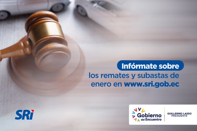 SRIoficialEc's tweet photo. 🔴ANUNCIO🔴

Te invitamos a participar en los remates y subastas que el @SRIoficialEc realizará este mes.

Aprovecha esta oportunidad.

Entérate más aquí.➡️ https://t.co/b71ooUOIrN https://t.co/CB2UtKdoVe