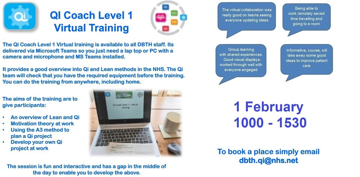 DBTHQi's tweet photo. @DBH_NHSFT All the great DBTH staff use Qi in their work! A small number of places are available for Qi coach level 1 on 1 February 23. Don't miss out!  Just email - dbth.qi@nhs.net for a place https://t.co/0pfZhsz3OY