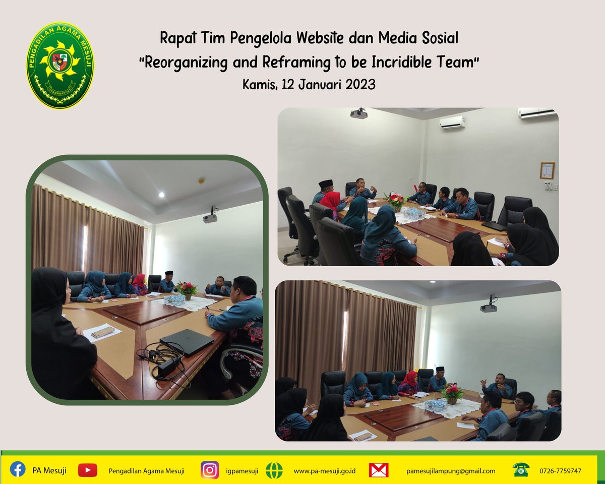 PAMesuji's tweet photo. Rapat Tim Pengelola Website dan Media Sosial. bersama Bapak Ketua Pengadilan Agama Mesuji M. Andri Irawan, S.H.I., M.H.

#pamesujibisa
#pengadilanagama
#ptabandarlampung
#badilagmahkamahagungri
#badilag
#mahkamahagung
#zonaintegritas
#berakhlak https://t.co/1WuRidZYeu