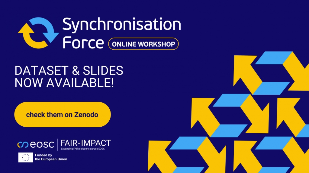 fairimpact_eu's tweet photo. You can now access #datasets and slides from the #Synchronisationforce Workshop 2022💁📚! Learn more about Metrics to assess #FAIRdata, #PersistentIdentifiers #PIDs, #metadata #interoperability &amp; #trustworthy #datarepositories. Click on the link 🔎👓
 https://t.co/ZYCDXFe5L8 https://t.co/aqcIpWacXI