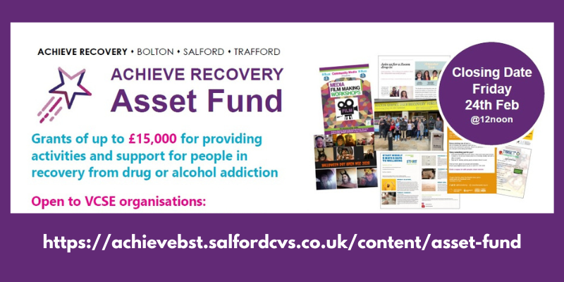 Achieve Recovery Asset Fund is now open for applications! Grants of up to £15,000 for provision of activities and support for people in recovery from drug and alcohol addiction. Closing date 24th Feb. Find out more and apply at: lght.ly/dch0di1