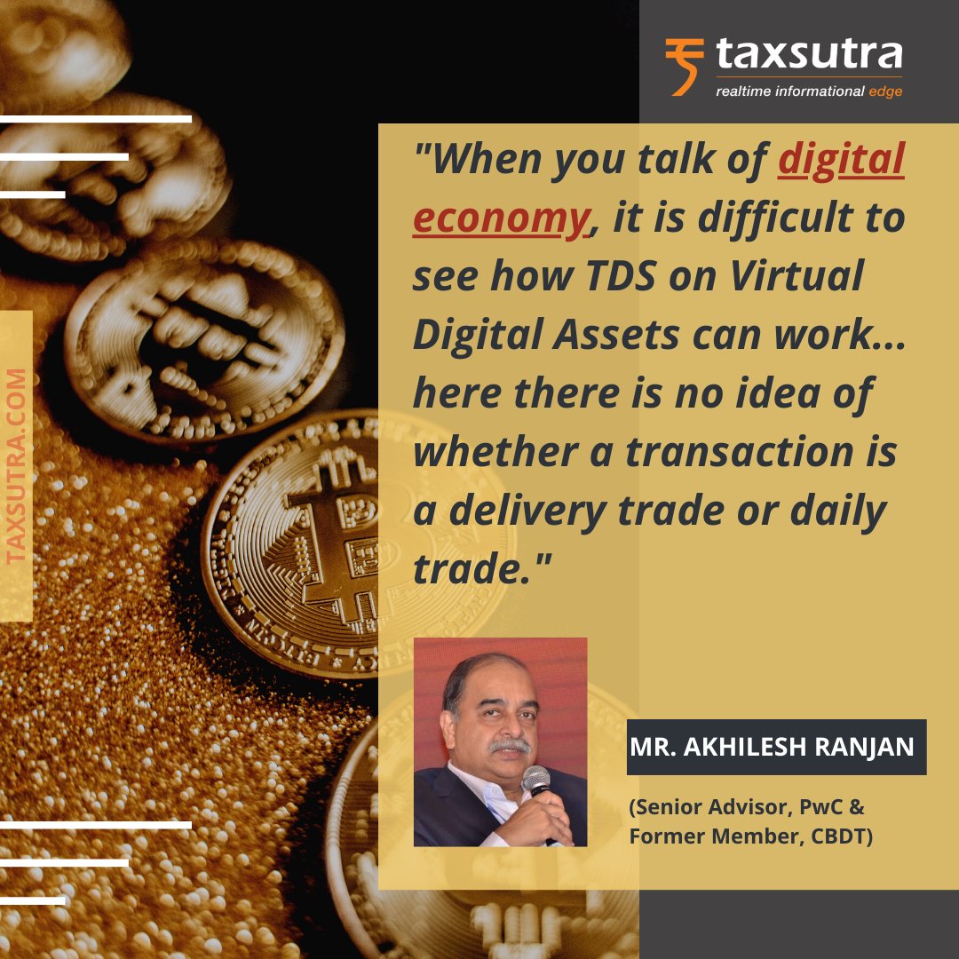 Taxsutra's tweet image. Taxsutra recently hosted a panel discussion: Tailoring #Crypto Tax to India's Needs 
During the panel discussion, Mr. Akhilesh Ranjan emphasised on the need for a multilateral approach for recording and #taxing #VDAs.

In case you missed watching it &amp;gt; bit.ly/3jGm6dl
