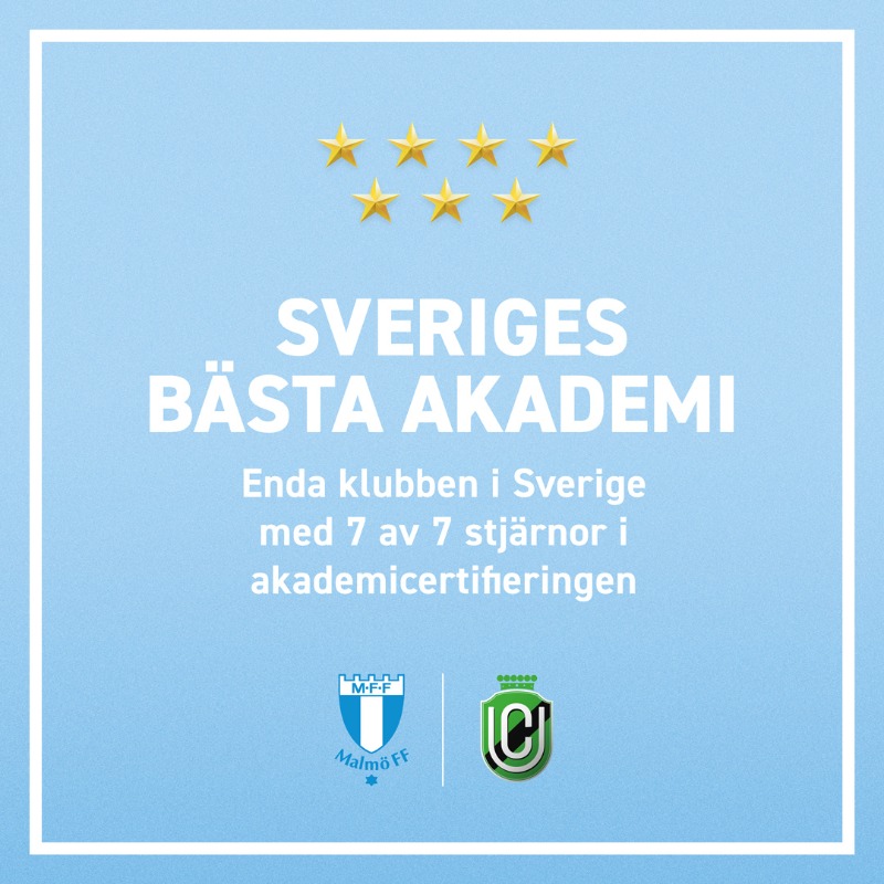 Malmo_FF's tweet photo. 🏆 Malmö FF har Sveriges bästa ungdomsakademi!

Återigen har vår akademi blivit utsedd till bäst i landet med toppbetyget sju stjärnor av sju möjliga i certifieringen från Svensk Elitfotboll.