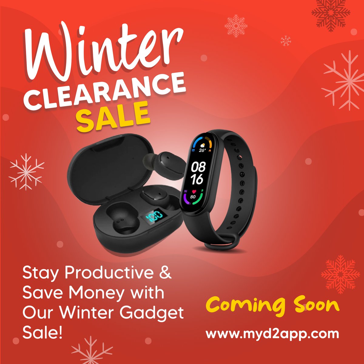 d2say1's tweet photo. 1 day to go for Winter Clearance Sale❄
Get ready for the biggest sale of the season😎
Stay tuned for the amazing offers🥳
For more info:👉 https://t.co/tFXdSAuXYI
#clearancesale #wintersale #myd2app #sale #watches #earbuds #onlinesale #ecommerce https://t.co/Y18XpasZyl