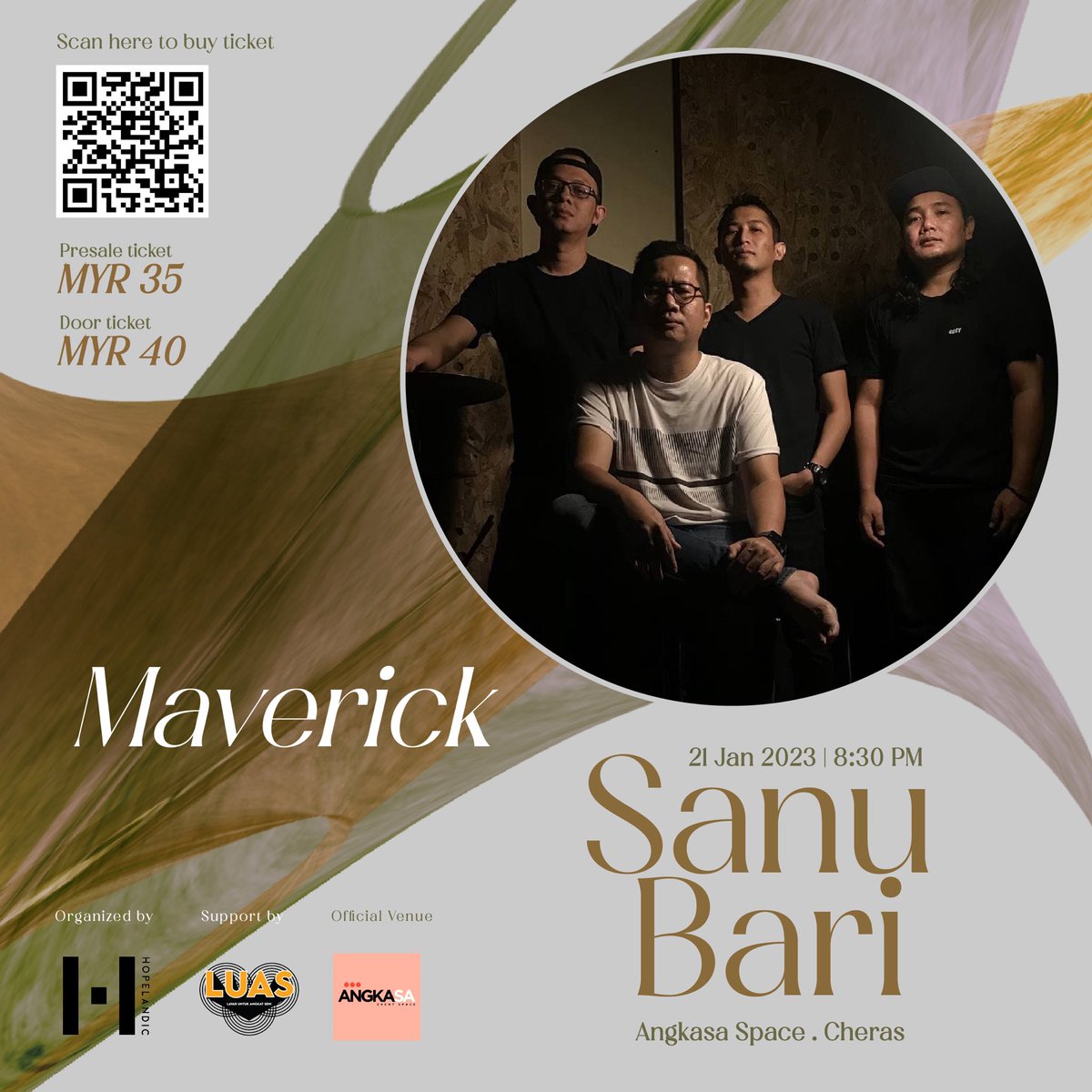 hopelandicmy's tweet photo. Maverick;
An instrumental rock quartet from Shah Alam. Back in 2021 they have released 2 singles "Vaccine" &amp; "Brownies" &amp; planning to come out with new album this year.

Date: 21st Jan 2023
Venue: @AngkasaSpace 
Time: 8.30pm

Presale ticket link:
https://t.co/IgSiKpBjcJ https://t.co/ArRkAvrdmZ