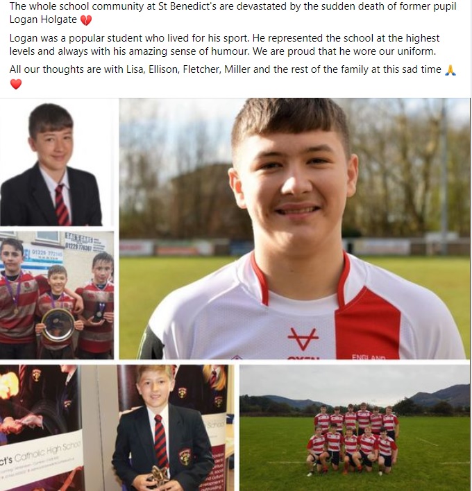 StBenedictsHS's tweet photo. The whole school community at St Benedict's are devastated by the sudden death of former pupil Logan Holgate 💔 https://t.co/8XpBo6ntCQ