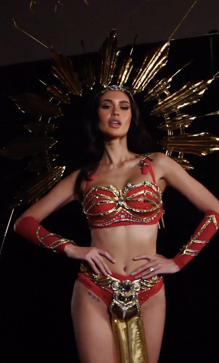 inquirerdotnet's tweet photo. LOOK: The Miss Universe Organization shares a closer look into Celeste Cortesi's Darna costume that she wore at the pageant's national costume preliminary round today, Jan. 12. | 📷: Screengrab from Miss Universe IG via @HMallorcaINQ https://t.co/sAxFbDDRZ4