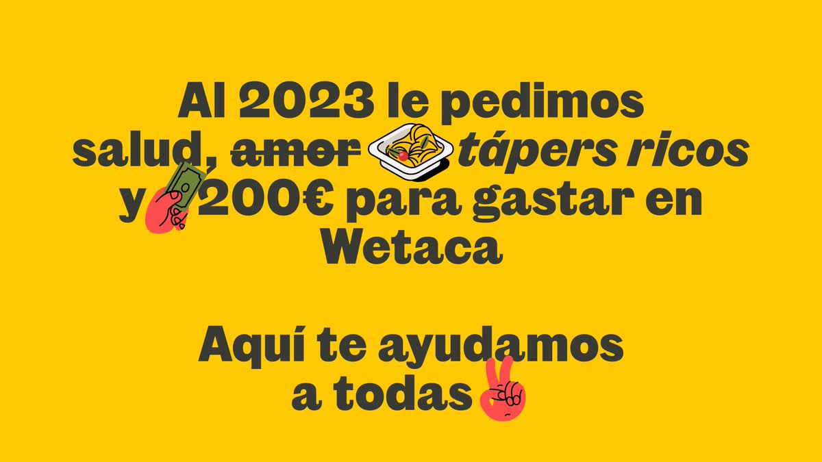 Perdón, no podíamos sal-Piqué-aros a todos con cupones. Por eso teníamos esta bomba reservada: NUEVO SORTEO
Deja de pedirle cosas al año nuevo: pídenos tápers.
➡️Síguenos y haz RT para participar.
🏆El premio: 200€ en Wetaca.
Tienes hasta el viernes 13/1 a las 23:59