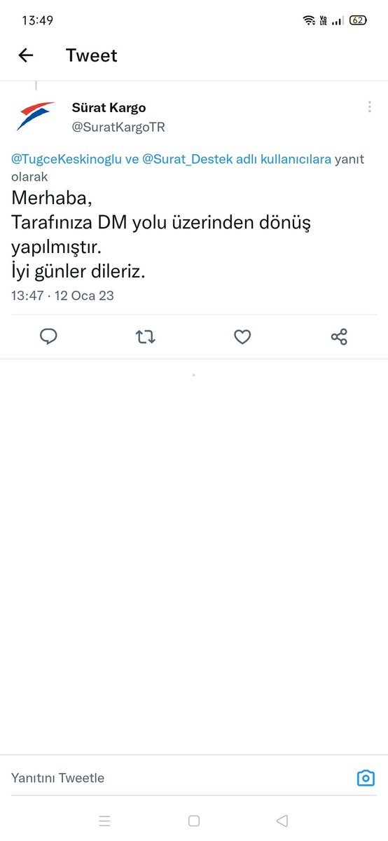 E bunu aylardır diyorsunuz zaten şu ilgili birimin numarasını verinde ben ulaşayım bayağı eğleniyorsunuz belliki <a href="/Surat_Destek/">SüratKargoDESTEK</a> <a href="/SuratKargoTR/">Sürat Kargo</a>