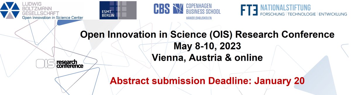 👉Are you investigating the role and value of #openness and #collaboration in #science? 

Then consider submitting your abstract to our 2023 OIS Research Conference! 

Submission Deadline: 20 January. 

See more info at ois.lbg.ac.at/research/ois-r…