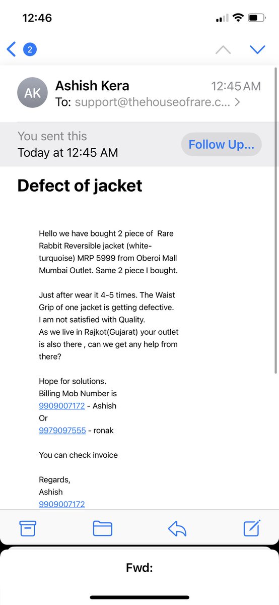 KeraVitrified's tweet photo. @rarerabbit_in i hv raise complain about jacket i purchase recently. No one answered responsibly .  Rajkot (Gujarat) Store person tell to complain online , email received tell to go to store. Worst service i have ever seen.
Ashish: 9909007172
Better to buy from street shop wala https://t.co/FH8veOLP3n