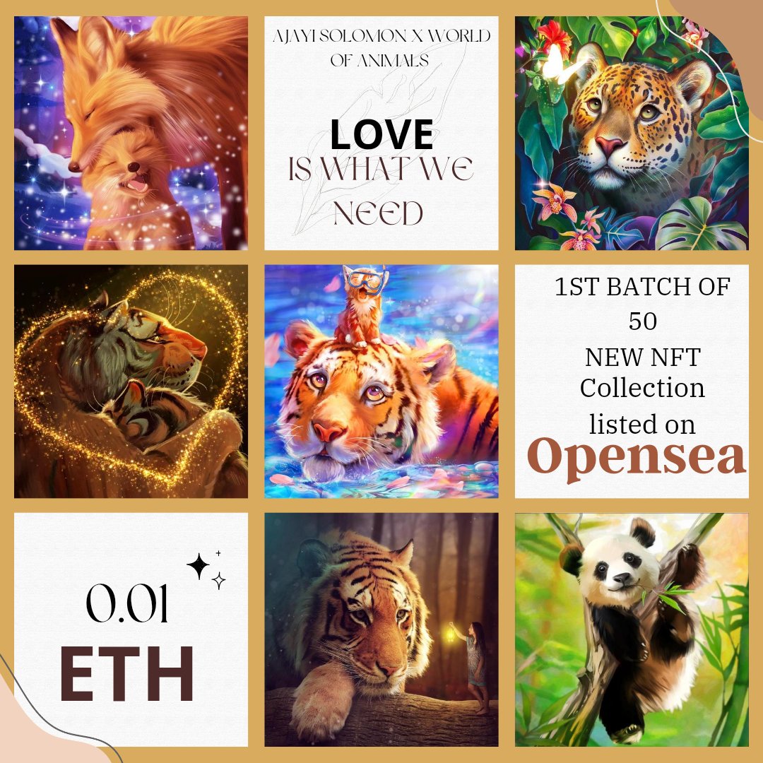 AjayiSolomoni's tweet photo. Good day🫡
My first ever nft collection collaboration is live on @opensea
🎨#Loveiswhatweneed 20/100 listed
📈 0.01 $ETH
🖇️https://t.co/dVzqXIvaOQ
50% royalties goes to #worldofanimals
Let me know what you think and if it resonates with you/ get the message kindly pick it up🫡. https://t.co/iAvvHw136I