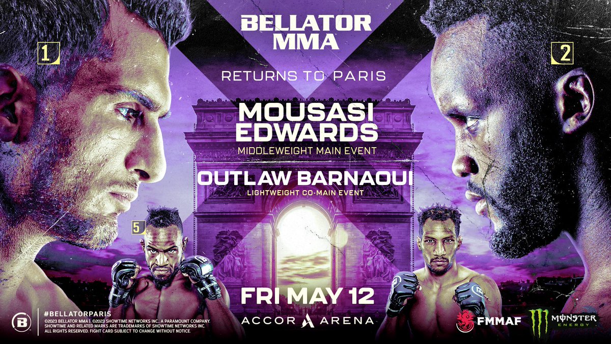 Bellator is going back to Paris! 🇫🇷

<a href="/BellatorMMA/">Bellator MMA</a> announces its third visit to the French capital, with a momentous middleweight main event between former Middleweight Champion Gegard Mousasi and No. 2-ranked Fabian Edwards slated for Friday, May 12!

#BellatorParis