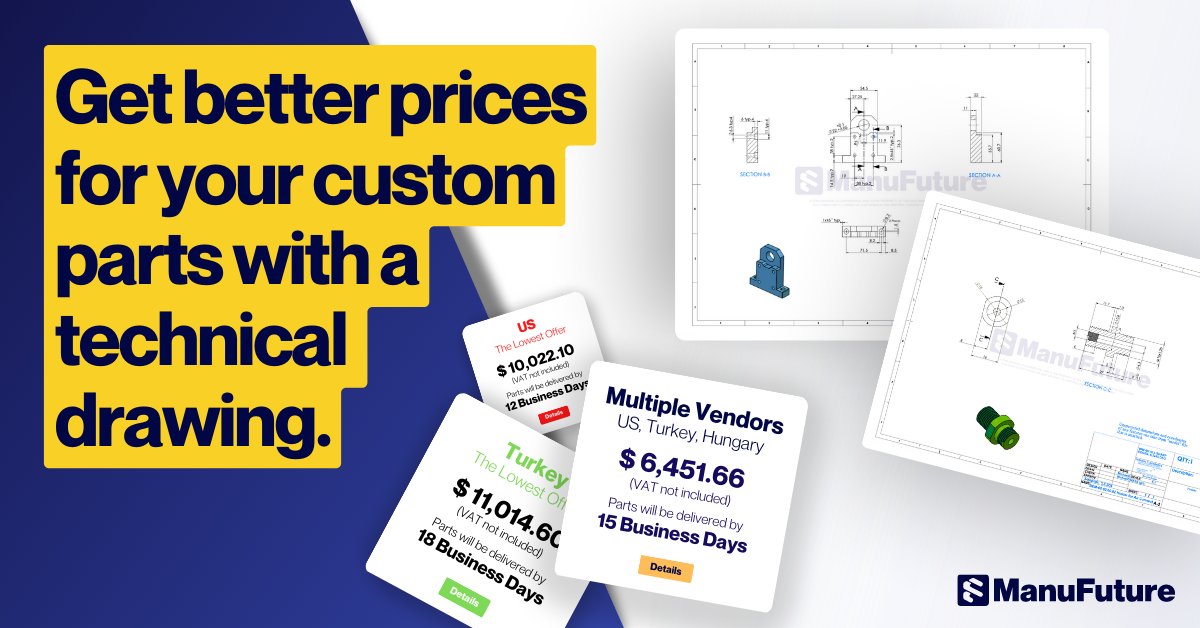 Unlock the secret to better prices for your custom parts. Use technical drawings along with the 3D models for much competitive prices and improved communication with suppliers.

Try it now with manufuture.com