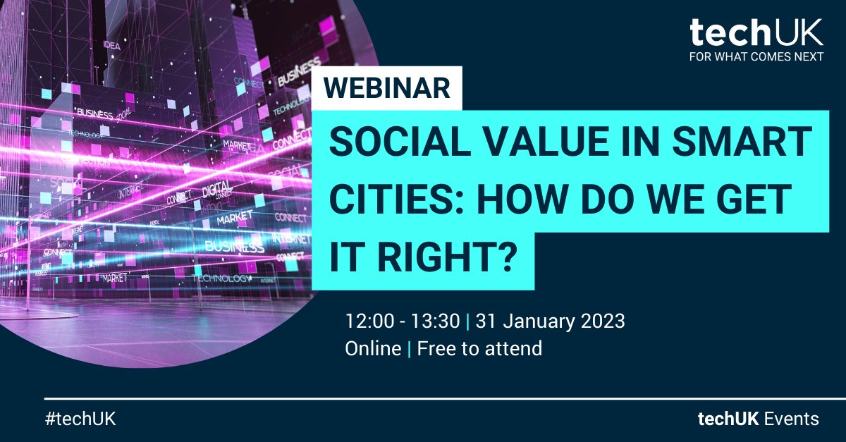 📢 Join us on 31 January for the webinar "Social value in smart cities: how do we get it right?" 
Our speakers include: <a href="/A_C_Ella/">Ella Grant</a>,  <a href="/_hannahgriff/">Hannah Griffiths</a>, Peter Griffiths 
🏙️ Register here  and be part of the conversation
ow.ly/MoCR50Mntyg