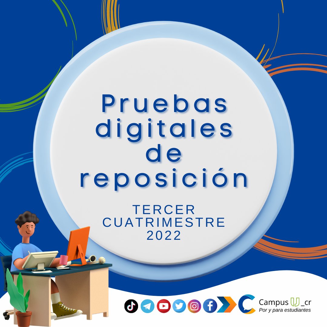 CampusU_cr's tweet photo. Inscripción de pruebas de reposición  en el Entorno estudiantil en servicios, inscripción de reposición 
https://t.co/2Mz53e43Ov
Consultar los Bloques y horarios en el Calendario de las fechas de prueba https://t.co/Bq0mqJNgqk https://t.co/HukZsU872Y