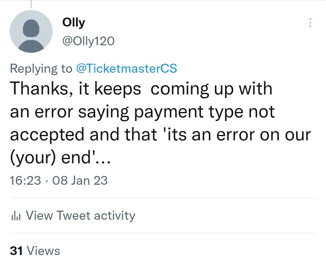 Olly120's tweet photo. @TicketmasterCS As per the response I've already provided; https://t.co/J6DOexjn18