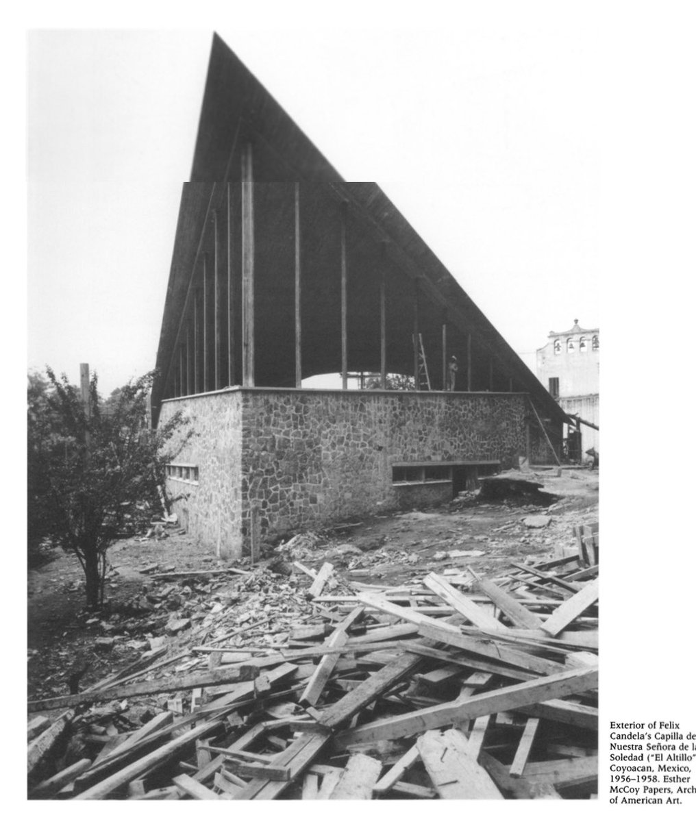 architext14's tweet image. Candela: ‘In order to do architecture one must first understand physics’ The shell at Altillo is a hyperbolic paraboloid of rhomboidal plan supported on two points at its lower corners and springs out in cantilever.