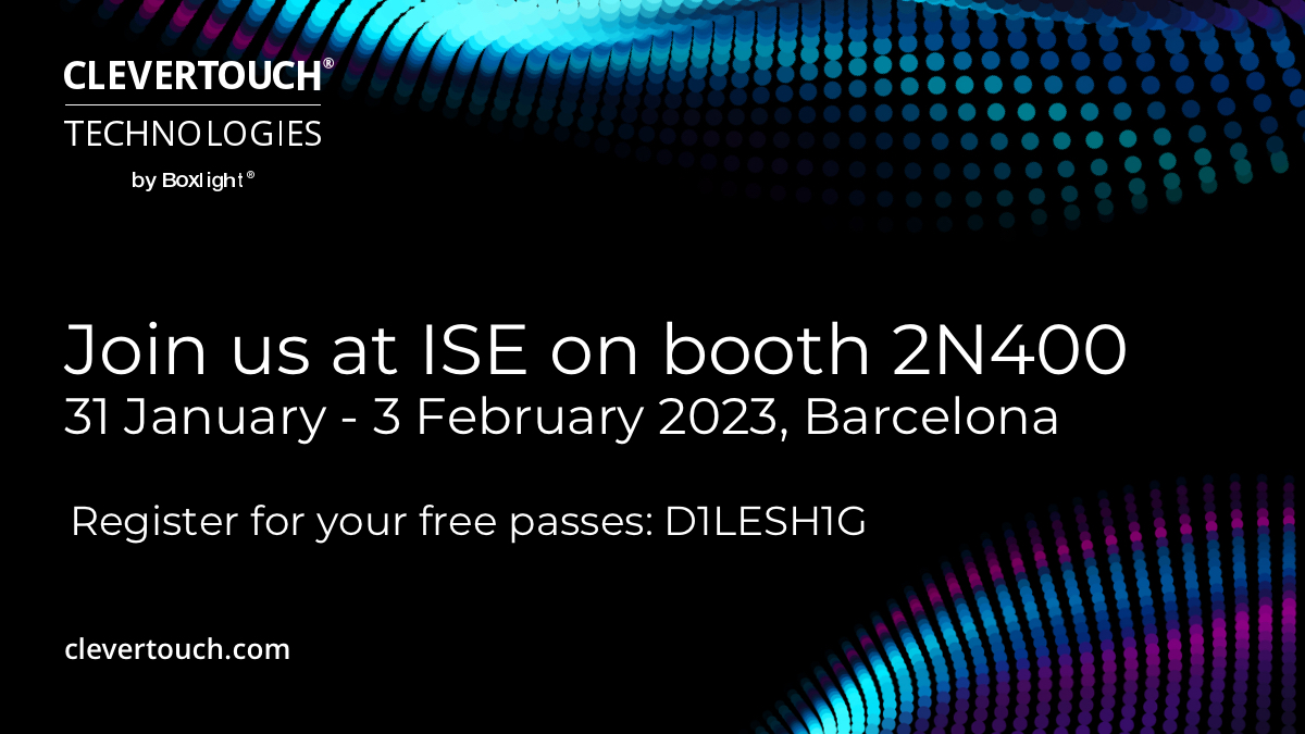 myClevertouch's tweet photo. Heading out to @ISE_Show in a few weeks? here is a sneak peak at what you will see on the Clevertouch Technologies stand, (2N400)  
#digitalsignage #roombooking #lfd #hybridlearning #teachingspaces #highereducation #clevertouch #myclevertouch #avtweepsI
https://t.co/Xrp984mB20 https://t.co/W0JPIFfSqc