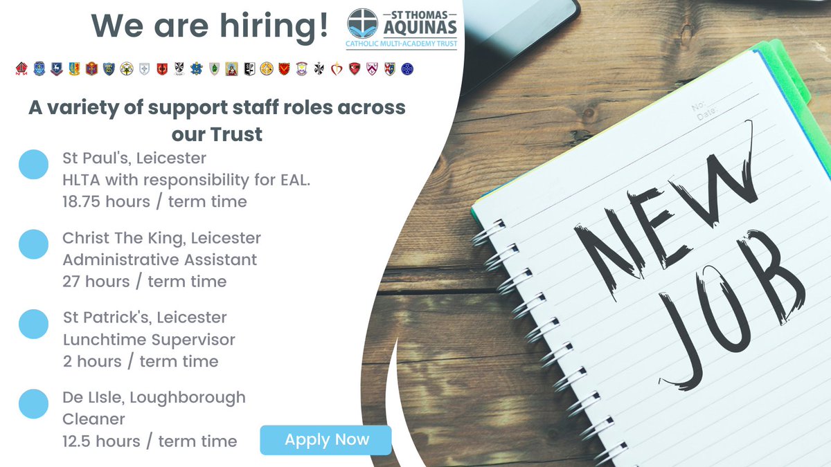 sta_cmat's tweet image. We&apos;d love to share some roles with you that we are recruiting across our Trust. 
By working at our Trust you can benefit from:
💙 Warm and welcoming schools
💙 Development opportunities 
💙 Excellent Trust benefits
To learn more about these roles visit: bit.ly/3ivYDvg