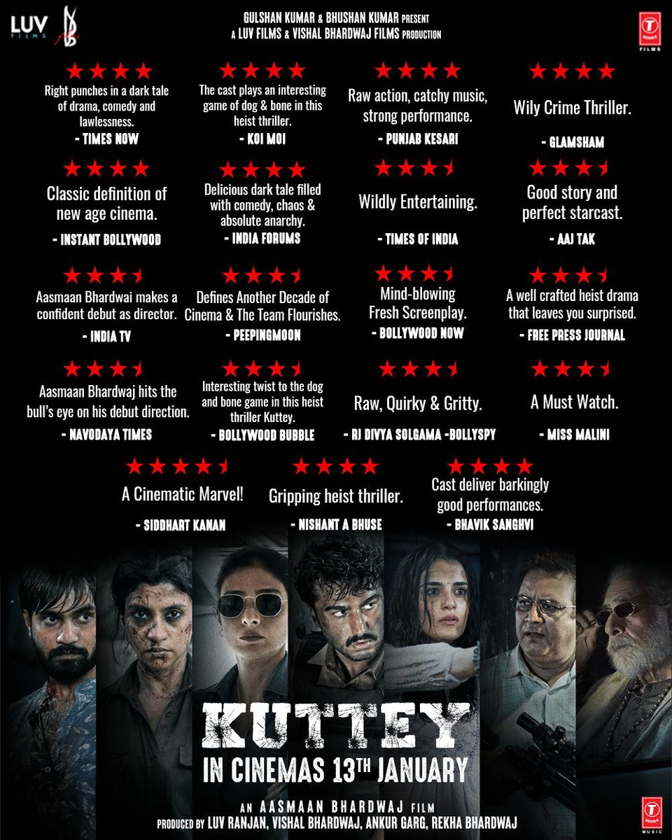 rekha_bhardwaj's tweet photo. It’s words like these that make us go Dhan Te Nan. 😉 

Thank you so much for all your love ♥️💪
#Kuttey 2 days to go!

Book tickets now 
https://t.co/HmXFH8Wu1K

@arjunk26 #Tabu #NaseeruddinShah @konkonas #KumudMishra #RadhikaMadan #ShardulBhardwaj @aasmaanbhardwaj https://t.co/hyKyjLwEI7