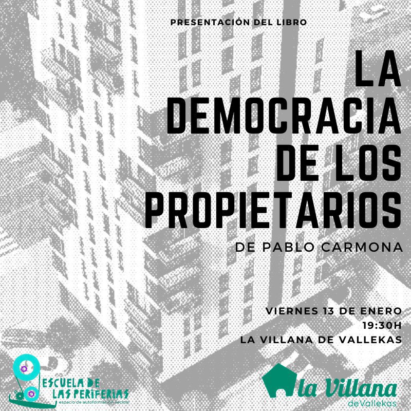Mañana estaremos acompañando a <a href="/pblcarmona/">Pablo Carmona</a> en la presentación de "La democracia de propietarios" (<a href="/Traficantes_Ed/">@traficantes-ed.bsky.social</a>) en <a href="/lavillanavk/">La Villana / PAH Vallekas</a> junto con <a href="/EscuelaPeriferi/">Escuela de las periferias</a>, <a href="/pahvallekas/">PAH Vallekas</a>, <a href="/InquilinatoMad/">Sindicato de Inquilinas e Inquilinos de Madrid</a> y <a href="/AmigosTierraEsp/">Amigas de la Tierra</a>. Si la especulación se ha popularizado... ¿Qué política se viene?