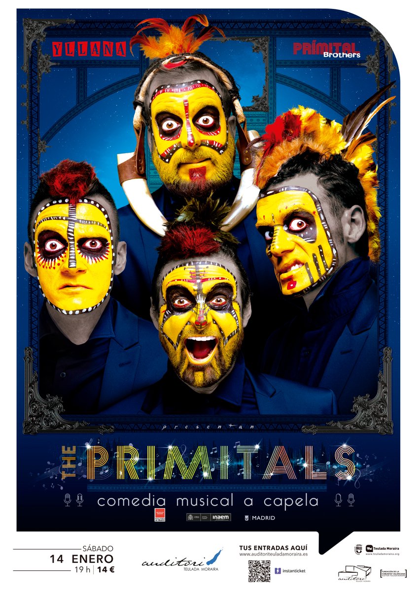 ¡Tragicomedia a capela!🎼
Quedan dos días👹
El sábado #THEPRIMITALS en Teulada, Valencia‼️

👀🧐 Os vemos en el 📍Auditori Teulada Moraira 
🗓Sábado 14 de enero 2023
<a href="/PrimitalBros/">Primital Brothers</a>
<a href="/auditoriTM/">auditoriTM</a>

🎟️ entradas.instanticket.es/auditori-teula…

#produccionesyllana #teuladamoraira #Valencia #theprimitals
