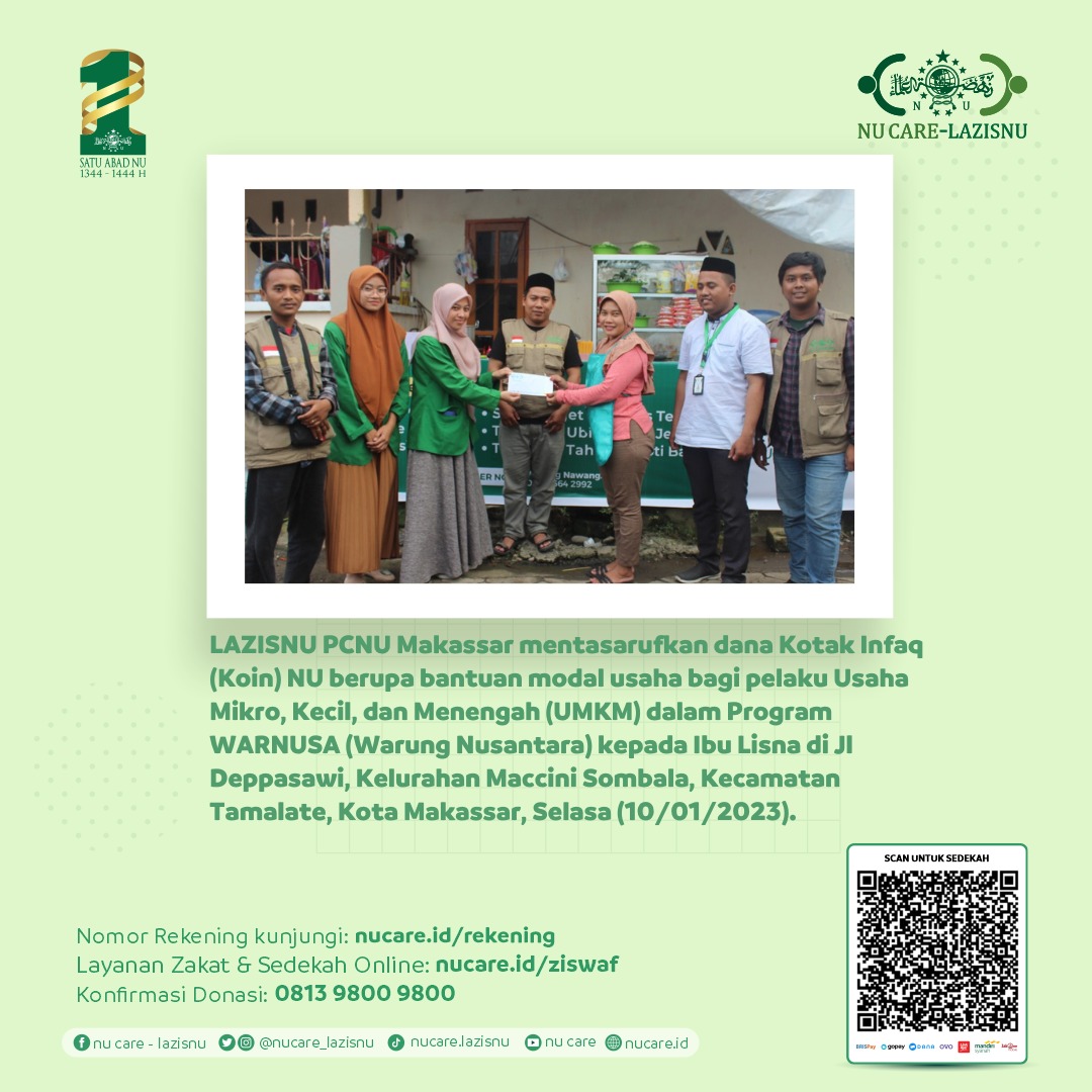 nucare_lazisnu's tweet photo. Bagi #SahabatPeduli yang ingin berkontribusi dalam program-program LAZISNU PCNU Makassar dapat menyalurkan kepeduliannya melalui:
Bank Mega Syariah (506) 2008370565
a.n. Lazisnu Makassar
Narahubung 0813 4223 4432
#NUCare #LAZISNU #WARNUSA #WarungNusantara https://t.co/qxbwG8bRdO