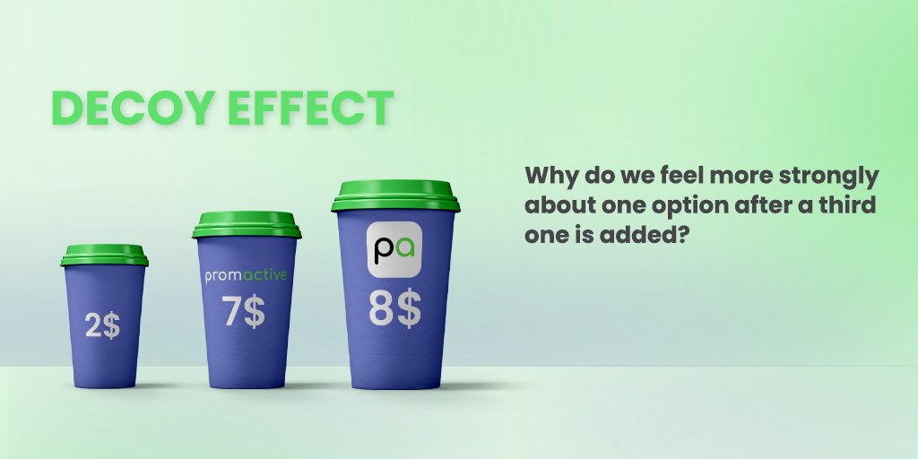 Promactive_'s tweet photo. You have undoubtedly encountered such a marketing technique as the bait effect!
How marketers use a trick that makes us choose a more expensive option.
Read more about the bait effect in our post: https://t.co/Knq4DQMSJL
#promactive #decoyeffect #marketingtips https://t.co/MFKpHq97xJ