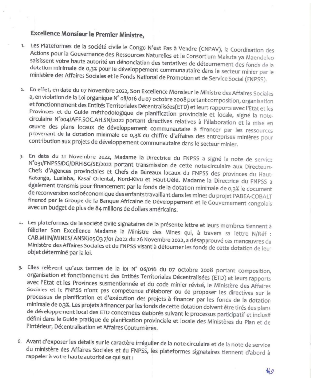 CongoMines's tweet photo. #RDCMines-Trois réseaux d'organisations de la SC demandent au Premier Ministre @LukondeSama d’intervenir pour empêcher ce qu’ils qualifient de tentative de détournement des fonds de la dotation de 0,3% par le Ministre des Affaires sociales et le FNPSS. https://t.co/pU8E7l9OP9 https://t.co/KpIL5k3YHt