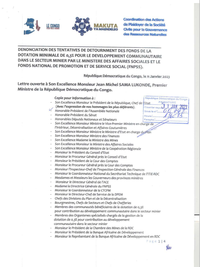 CongoMines's tweet photo. #RDCMines-Trois réseaux d'organisations de la SC demandent au Premier Ministre @LukondeSama d’intervenir pour empêcher ce qu’ils qualifient de tentative de détournement des fonds de la dotation de 0,3% par le Ministre des Affaires sociales et le FNPSS. https://t.co/pU8E7l9OP9 https://t.co/KpIL5k3YHt
