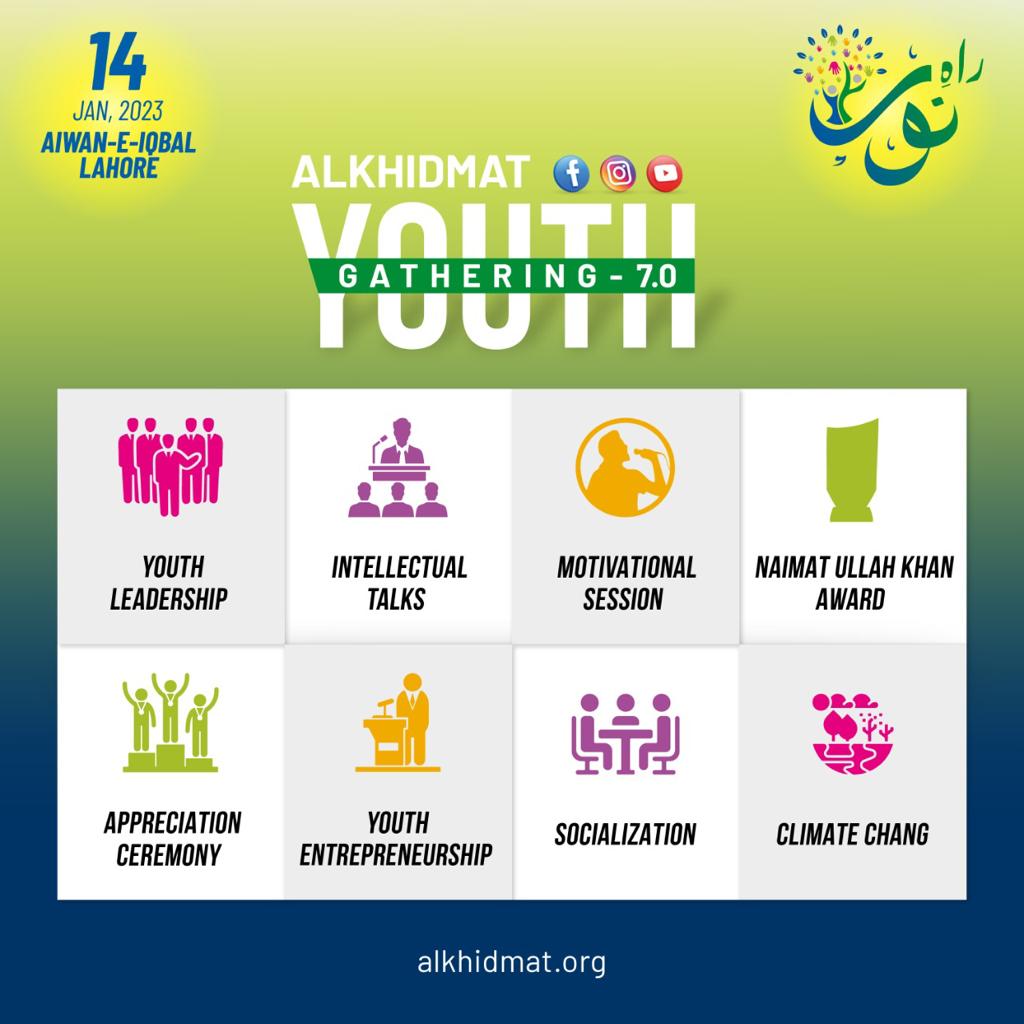 This Youth Gathering is to promote youth leadership, youth entrepreneurship, and socialization. Alkhidmat foundation's mission is to  serve the people with experience to become great leaders and speakers. 
#Alkhidmat_YouthGathering