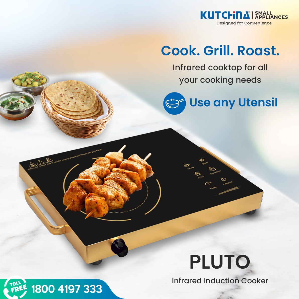 Looking for a hassle-free cooking partner? Opt for Kutchina Pluto Infrared cooker, which is light on weight and cooks with any flat utensil. #KutchinaKitchens #Cooking #Cooktop #Infrared #InfraredCooker