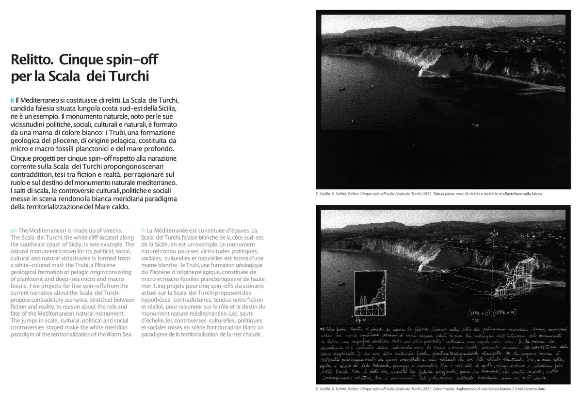500x100's tweet photo. #LaBiennaledelloStretto
#Contributors – Egidio Cutillo, Stefania Schirò 

"Relitto. Cinque spin-off per la Scala dei Turchi"

#letrelineedacqua #thethreewaterlines #500x100 #MediterraneiInvisibili #laboratoriopermanentemediterraneo 
@alfonsofemia https://t.co/TTNUnLAv9u