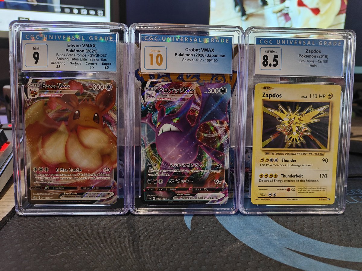My first 3 slabs. It's not much but for me, it's awesome. I'll share some awesome pulls later. And you, what do you have?
#Pokemon #PokemonTCG #CGC #PSA #bgs #Pokemoncard