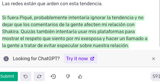 ramosdenaranjo's tweet photo. Todo un diplomático este #ChatGPT con la tendencia de #Shakira y #Piqué por la última canción 😄 https://t.co/oUpVKxBbKy