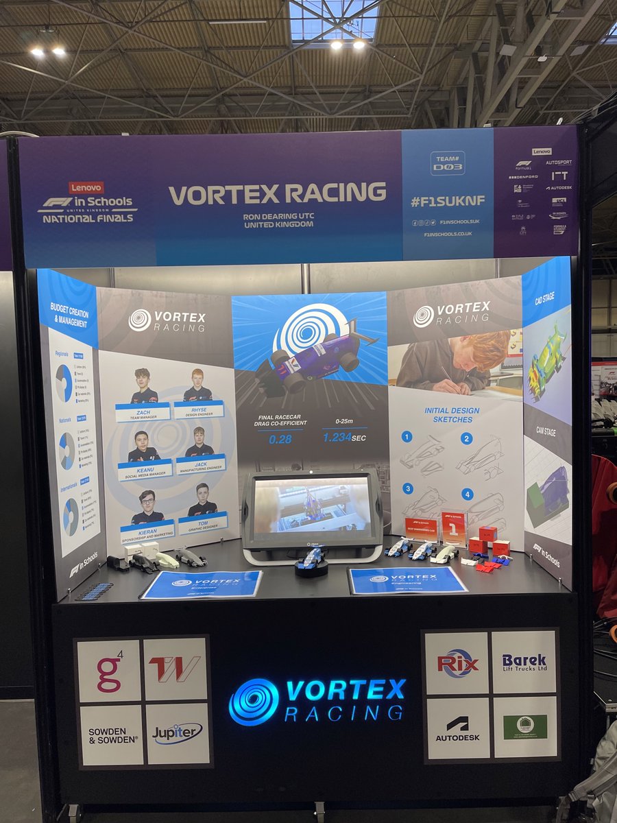 Vortex_RacingF1 (@vortexracingf1) on Twitter photo What do you think to our stand? 🏁
Thanks to our sponsors: <a href="/AJBuildingLtd/">AJ Building Ltd</a>; <a href="/Rixpetroleum/">Rix Petroleum</a>; <a href="/FollowJupiter/">FollowJupiter</a>; <a href="/BarekLiftTrucks/">Barek Lift Trucks</a>; Tracy Westwood; <a href="/G4DesignPrint/">G4 Design & Print</a>; @sowdens; and Autodesk!
#F1iSUKNF #F1inSchools #RonDearingUTC #VortexRacing What do you think to our stand? 🏁
Thanks to our sponsors: <a href="/AJBuildingLtd/">AJ Building Ltd</a>; <a href="/Rixpetroleum/">Rix Petroleum</a>; <a href="/FollowJupiter/">FollowJupiter</a>; <a href="/BarekLiftTrucks/">Barek Lift Trucks</a>; Tracy Westwood; <a href="/G4DesignPrint/">G4 Design & Print</a>; @sowdens; and Autodesk!
#F1iSUKNF #F1inSchools #RonDearingUTC #VortexRacing