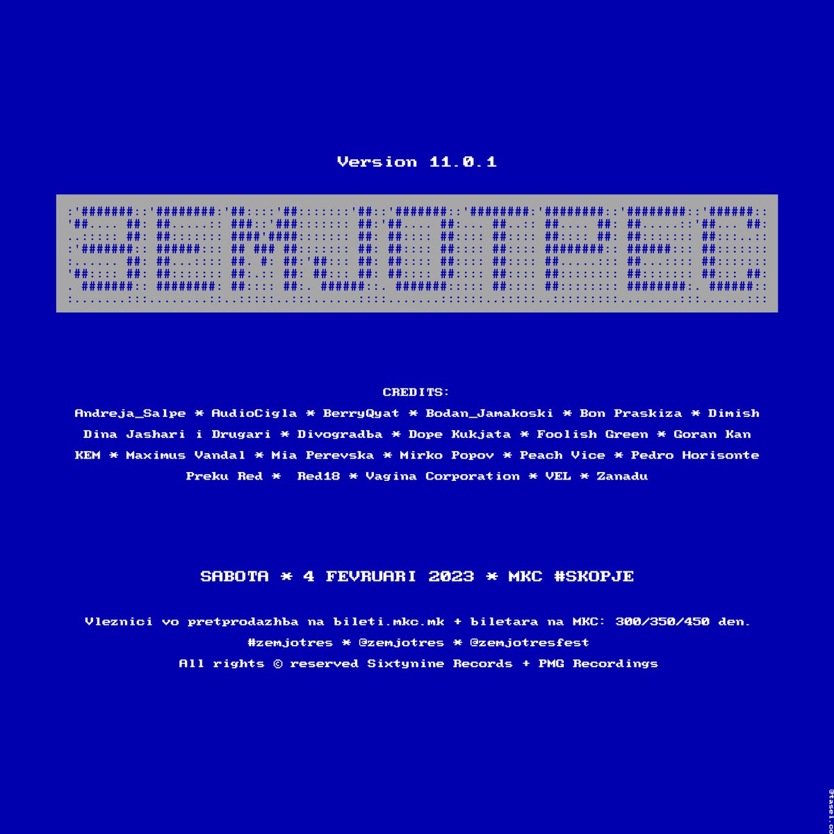 ЗЕМЈОТРЕС #11
Најголем фестивал на свежа, домашна и независна музика 🗓 сабота, 4-ти февруари 2023, почеток: 19:00, крај: 04:00. Fb event link:
facebook.com/events/1213196…
Влезници: bileti.mkc.mk