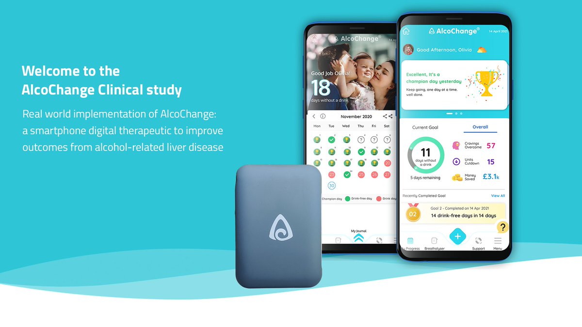 We've now have FIVE participants recruited to the #AlcoChange study!
We're trialling the AlcoChange app, which uses goal setting, self-monitoring and support, to help people with alcohol-related liver disease to cut their drinking - bit.ly/3iFgteW
@drgautammehta @ajcook