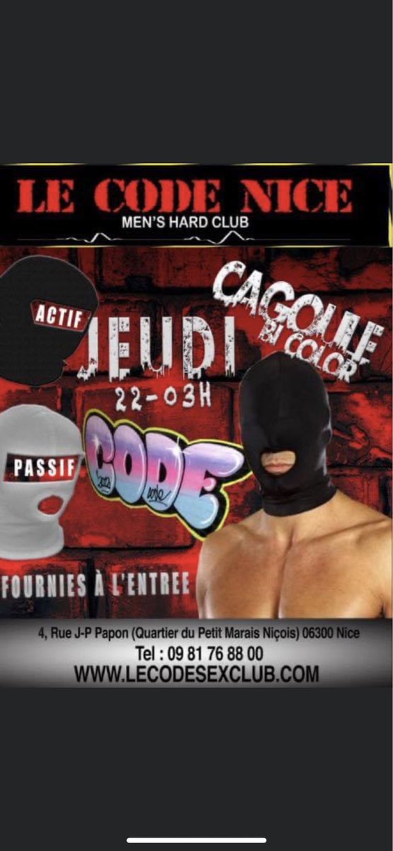 cruising_lecode's tweet photo. salut à tous , la meilleure soirée de la semaine c’est ce soir cagoule 22h-3h https://t.co/d0iLauEeYk